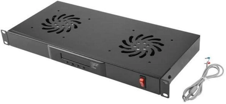 LANBERG AK-1502-B 19 ventiliatoriaus blokas / ventiliacijos skydelis su LCD 2 ventiliatoriais + 230 V termostatu