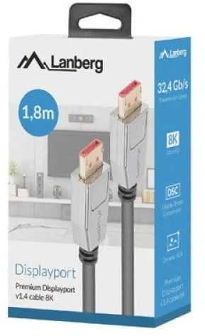 LANBERG DisplayPort M/M laidas 20 PIN v1.4 1.8m 8K juodas