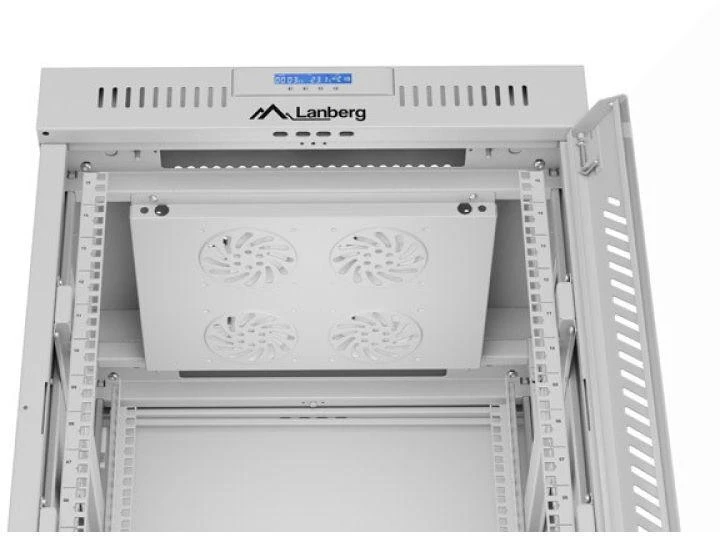 LANBERG laisvai pastatoma stelažinė spintelė 19/15U 600x600 stiklinių durelių LCD plokščias komplektas pilkas V2