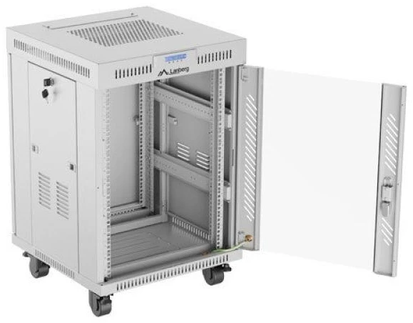 LANBERG laisvai pastatoma stelažinė spintelė 19/15U 600x600 stiklinių durelių LCD plokščias komplektas pilkas V2