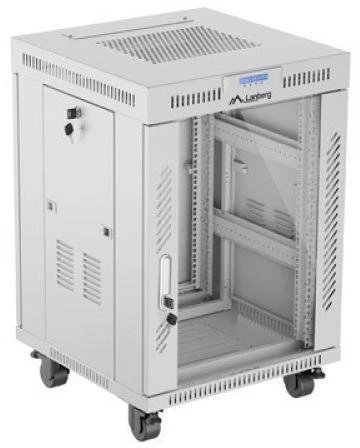 LANBERG laisvai pastatoma stelažinė spintelė 19/15U 600x600 stiklinių durelių LCD plokščias komplektas pilkas V2