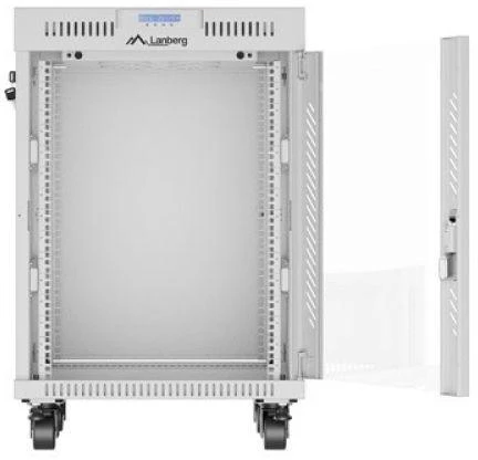 LANBERG laisvai pastatoma stelažinė spintelė 19/15U 600x600 stiklinių durelių LCD plokščias komplektas pilkas V2