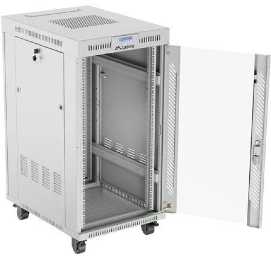 LANBERG laisvai pastatoma stelažinė spintelė 19/22U 600x800 stiklinių durelių LCD plokščias komplektas pilkas V2