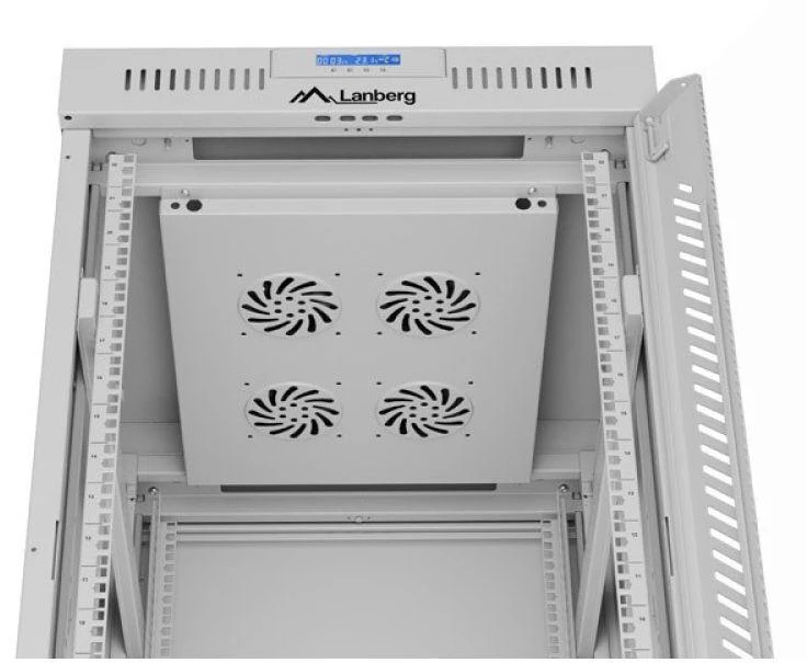 LANBERG laisvai pastatoma stelažinė spintelė 19/22U 600x800 stiklinių durelių LCD plokščias komplektas pilkas V2