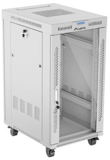 LANBERG laisvai pastatoma stelažinė spintelė 19/22U 600x800 stiklinių durelių LCD plokščias komplektas pilkas V2