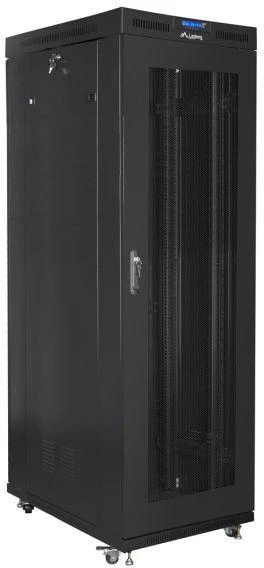 LANBERG FF01-8227-23BL laisvai pastatomas stovas 19 colių savaime surenkamas plokščias paketas 27U/800x1200mm juodas tinklinės durys LCD