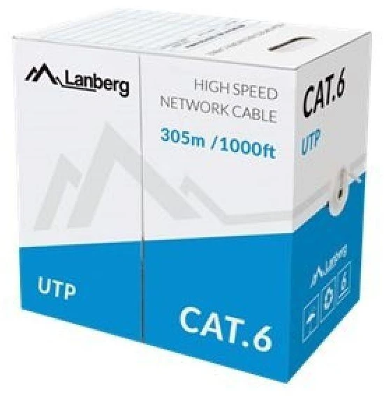 Lanberg LAN UTP kietas kabelis 1GB/S 305M CCA, Pilkas