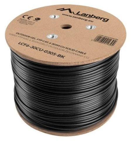 LANBERG LCF6-30CU-0305-BK Lanberg FTP kietas lauko gelis. kabelis, CU, kat.6, 305m, Pilka