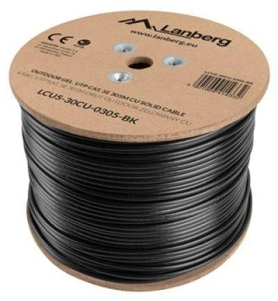LANBERG LCU5-30CU-0305-BK Lanberg UTP kietas lauko gelis. kabelis, CU, kat. 5e, 305m, pilka