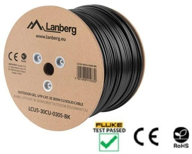 LANBERG LCU5-30CU-0305-BK Lanberg UTP kietas lauko gelis. kabelis, CU, kat. 5e, 305m, pilka