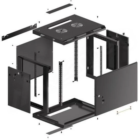 LANBERG sieninė spintelė 19 colių 9U 600x450 plieninės durys juodas plokščias paketas