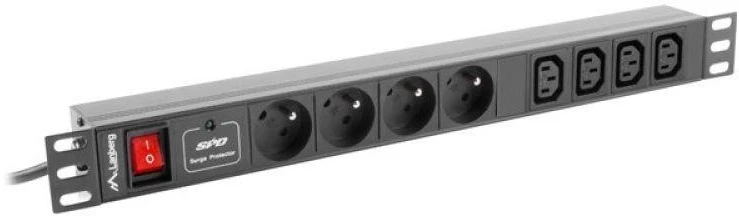 LANBERG PDU-04E04I-0200-BK Maitinimo blokas 1U 16A 8 lizdai 4xE-4xIEC 2m Juodas
