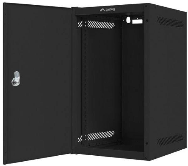 LANBERG Rack spintelė 10 colių sieninis laikiklis 9U 280x310 juodas su metalinėmis durelėmis butas paketas