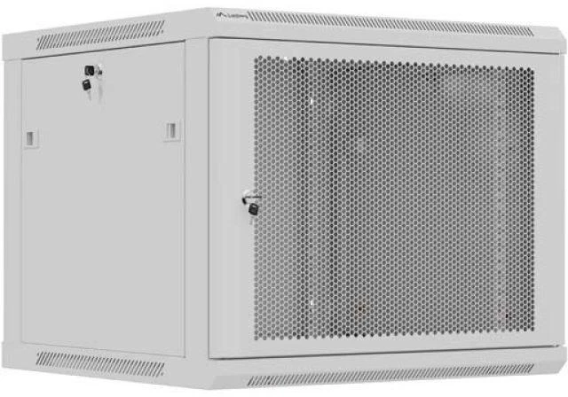 Prie sienos montuojama rack spintelė 19" 9U 600x600 pilkos spalvos perforuotos durelėmis Lanberg (plokštos konstrukcijos)