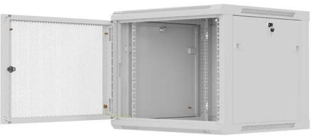 Prie sienos montuojama rack spintelė 19" 9U 600x600 pilkos spalvos perforuotos durelėmis Lanberg (plokštos konstrukcijos)