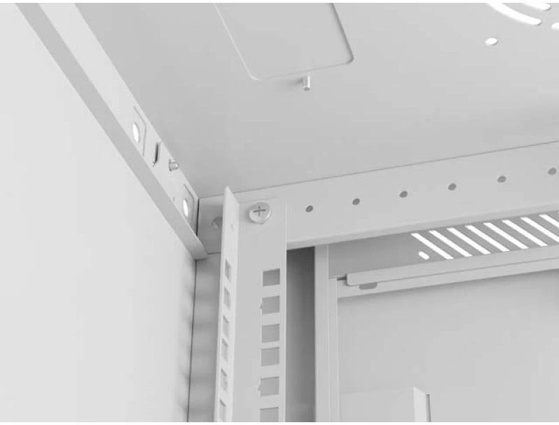 Prie sienos montuojama rack spintelė 19" 9U 600x600 pilkos spalvos perforuotos durelėmis Lanberg (plokštos konstrukcijos)
