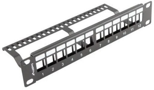 LANBERG patch panel blank 12 port 1U su organizatoriumi Keystone moduliams juodas