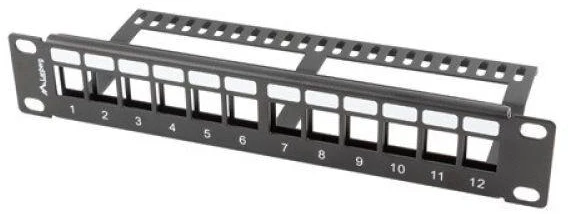 LANBERG patch panel blank 12 port 1U su organizatoriumi Keystone moduliams juodas