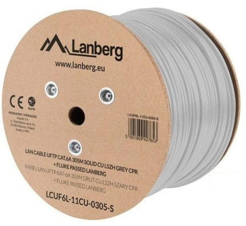 LANBERG LAN kabelis UFTP kat.6A 305m solid CU LSZH pilkas CPR fluke praėjo