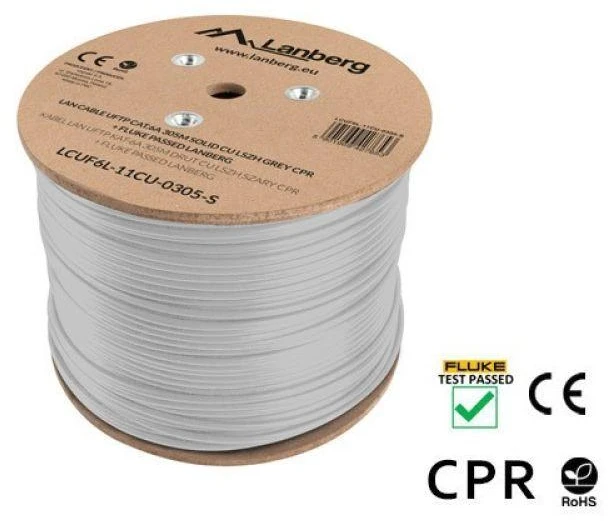 LANBERG LAN kabelis UFTP kat.6A 305m solid CU LSZH pilkas CPR fluke praėjo