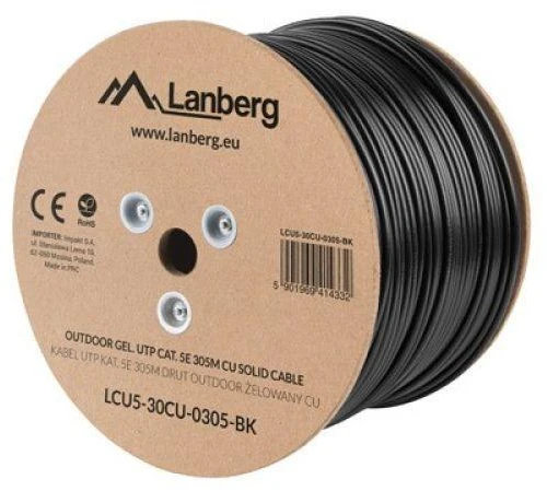 LANBERG LAN cable UTP cat.5e 305m juodas solid CU fluke