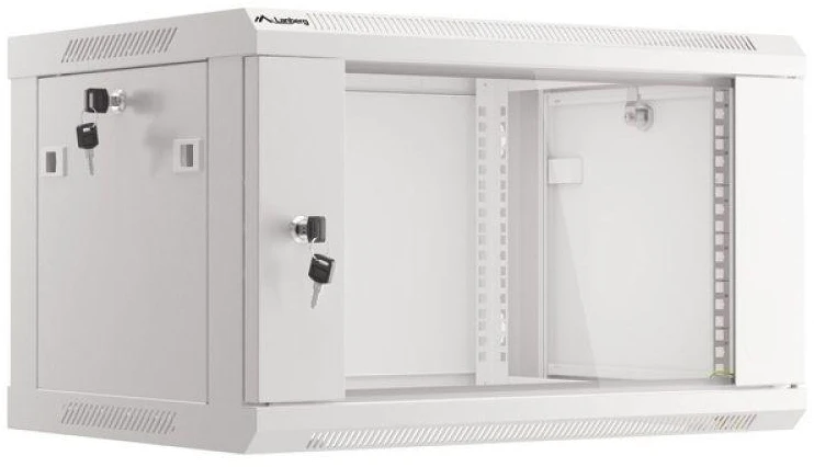 Spintelė rakinama, vienos sekcijos Lanberg WF01-6406-10S (6U, 368mm / 600mm / 450 mm, pakabinama, Stiklas, 19', pilka spalva)