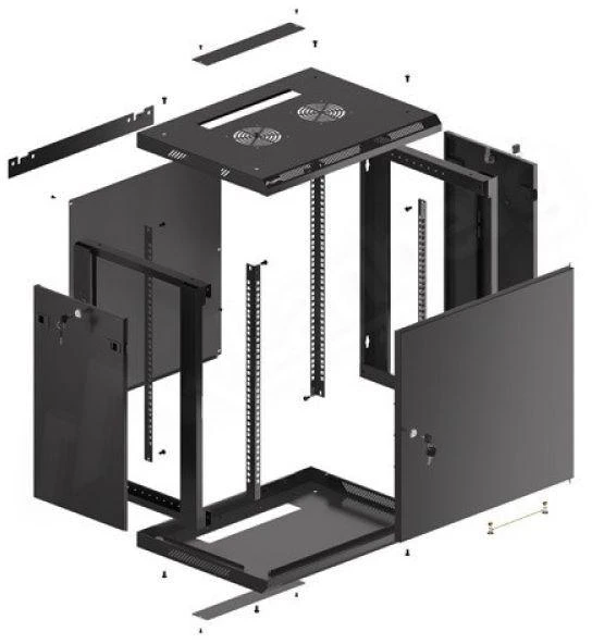 LANBERG sieninė spintelė 19 colių 12U 600x450 plieninės durys juodas plokščias paketas