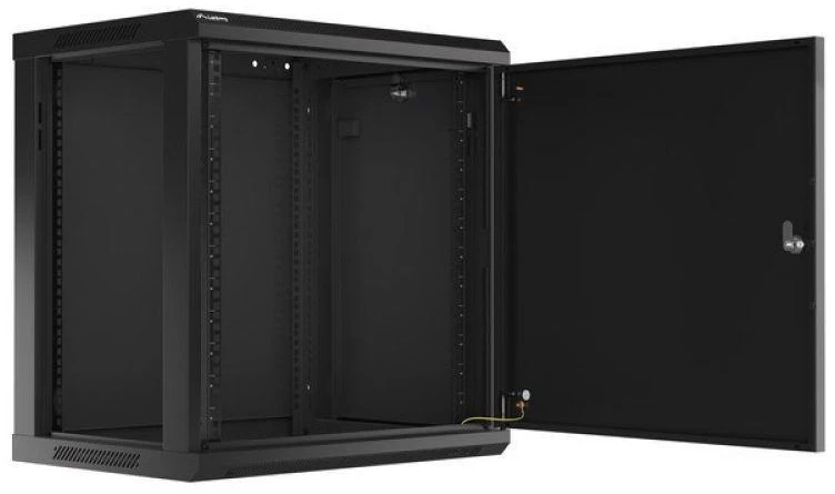LANBERG sieninė spintelė 19 colių 12U 600x450 plieninės durys juodas plokščias paketas
