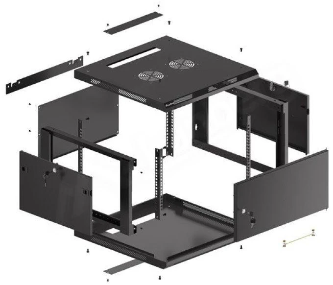LANBERG sieninė spintelė 19 colių 6U 600x600 plieninės durys juodas plokščias paketas