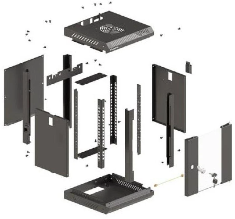 Lanberg 10" 4U 300x300 juoda sieninė spintelė su stiklinėmis durelėmis (plokščia pakuotė)