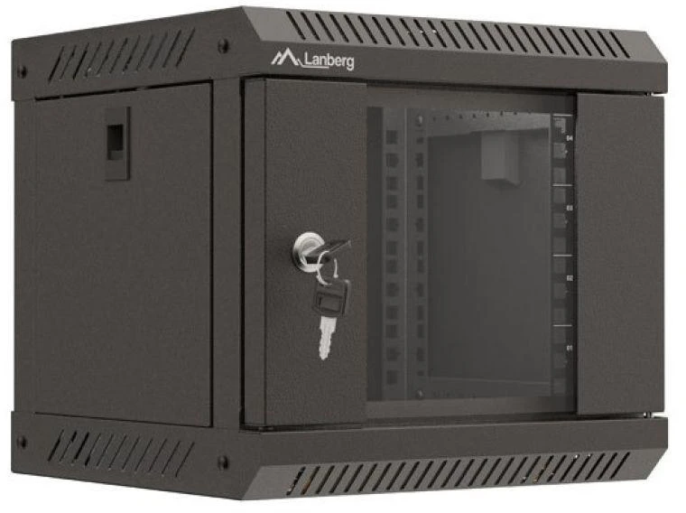 Lanberg 10" 4U 300x300 juoda sieninė spintelė su stiklinėmis durelėmis (plokščia pakuotė)