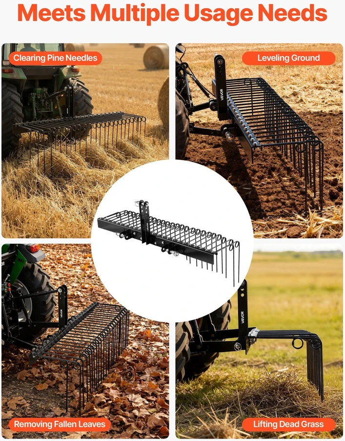 VEVOR 150 cm priekaba traukiama kraštovaizdžio grėblys