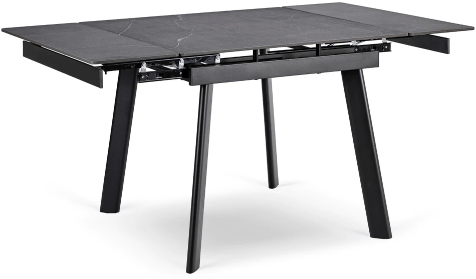 LARES kvadratinis ištraukiamas stalas, 90–150 cm, keramika, juodas marmuras/juodas modernus