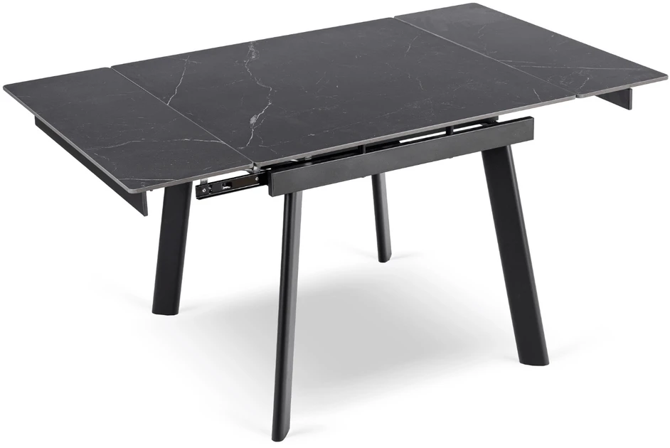 LARES kvadratinis ištraukiamas stalas, 90–150 cm, keramika, juodas marmuras/juodas modernus