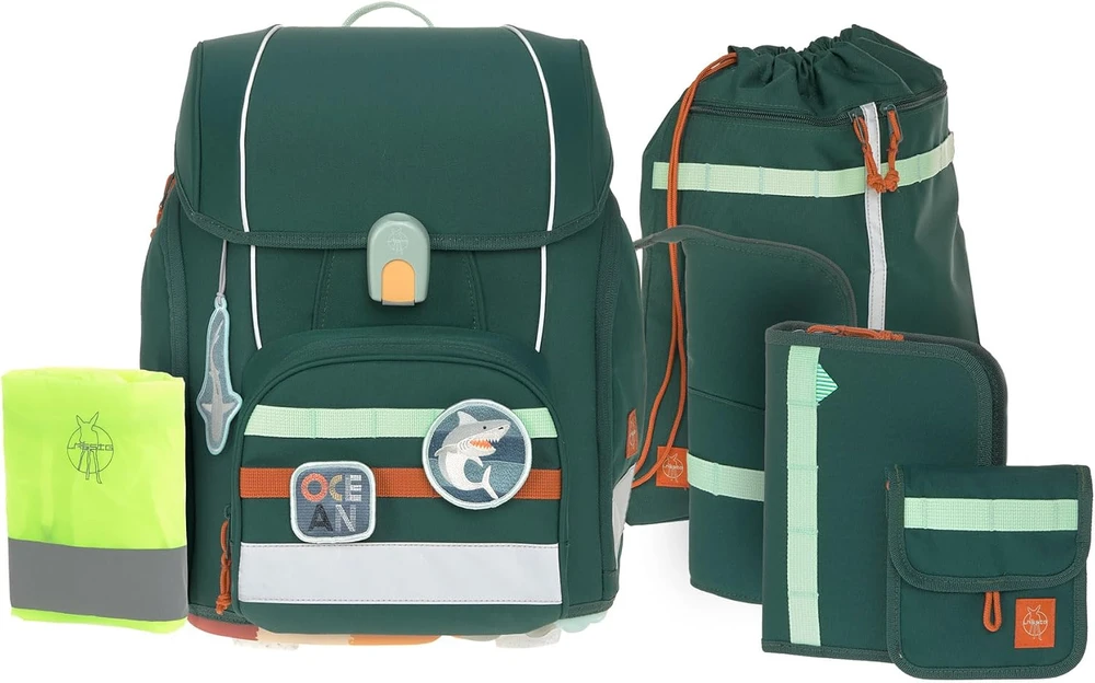 Lässig mokyklinių kuprinių rinkinys Boxy Unique Dark Žalias Ocean Edition, 21 l, 7 dalių