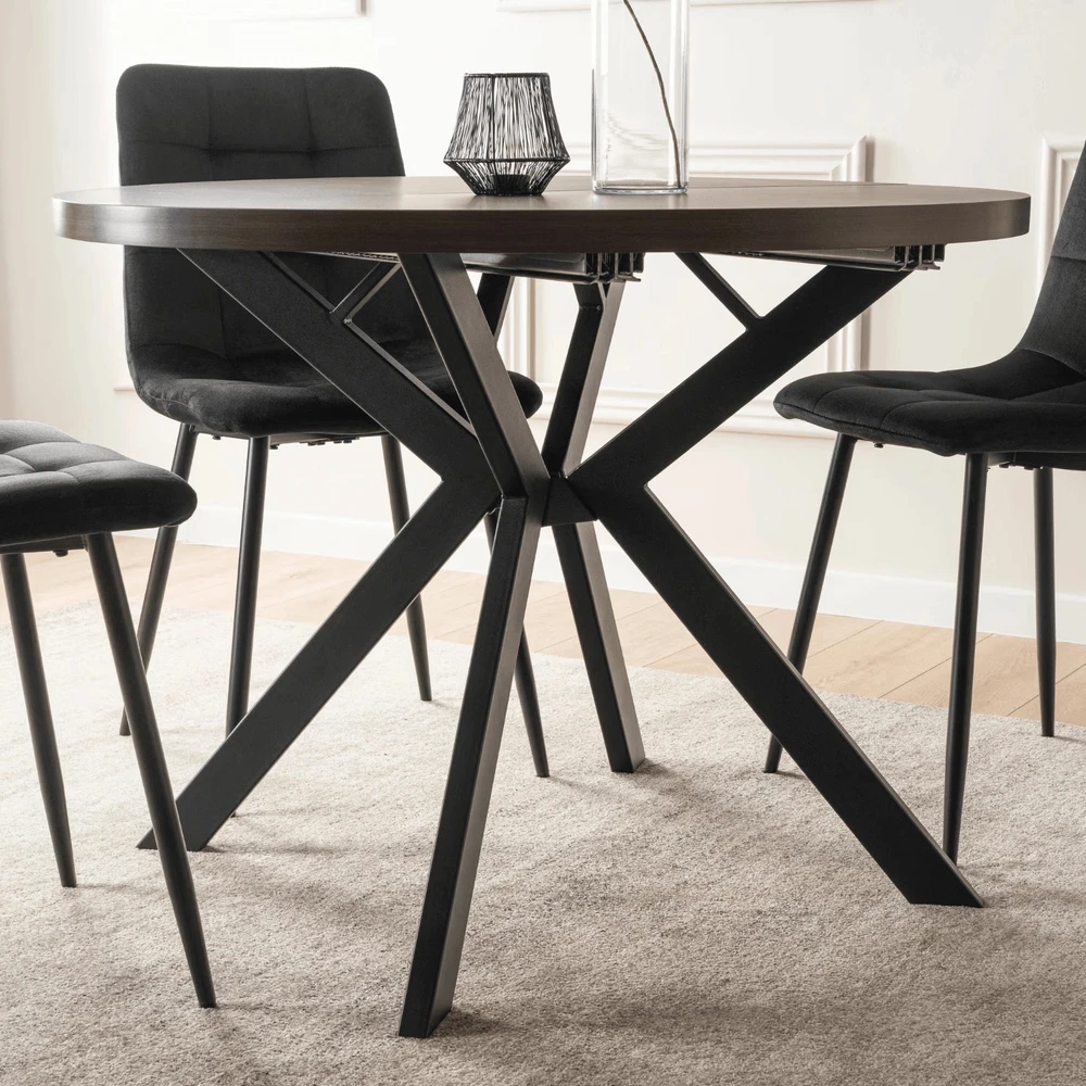 Lauko baldų komplektas Mebel Elite Valgomojo stalo ir 4 kėdžių komplektas, išskleidžiamas, 100–250 cm, riešuto ir juodos spalvos
