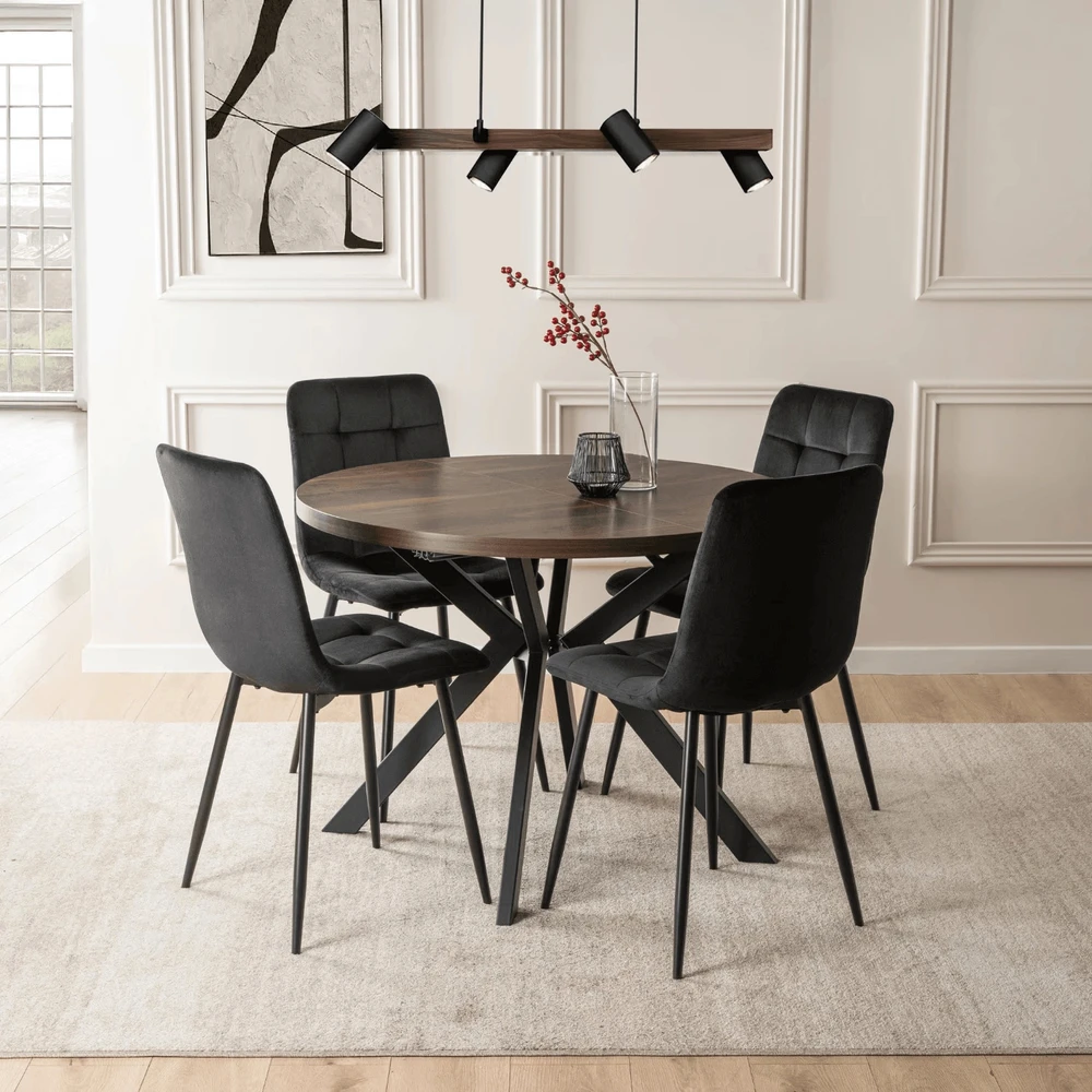 Lauko baldų komplektas Mebel Elite Valgomojo stalo ir 4 kėdžių komplektas, išskleidžiamas, 100–250 cm, riešuto ir juodos spalvos