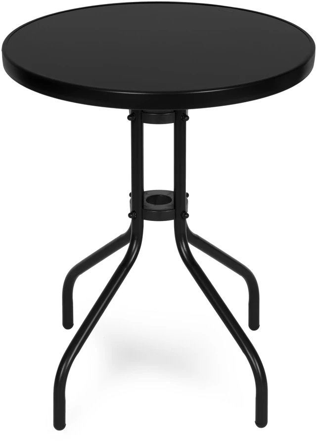 Lauko baldų komplektas Apvalus sodo stalas 60 cm, grūdinto stiklo stalas sodui, terasai ar balkonui, juodas MultiGarden