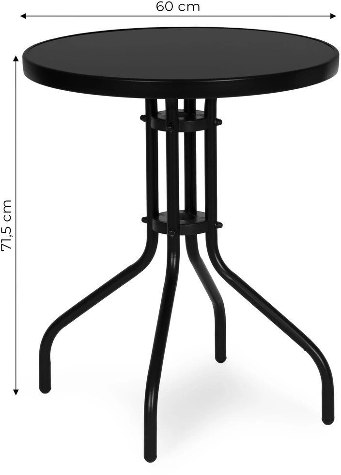 Lauko baldų komplektas Apvalus sodo stalas 60 cm, grūdinto stiklo stalas sodui, terasai ar balkonui, juodas MultiGarden