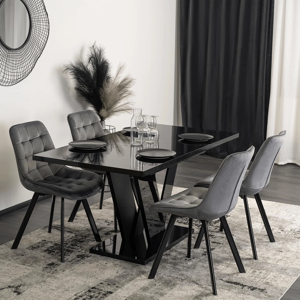 Lauko baldų komplektas Mebel Elite Stalo ir 4 kėdžių komplektas CLARK ir RICK, 120–160 cm, juodas ir pilkas