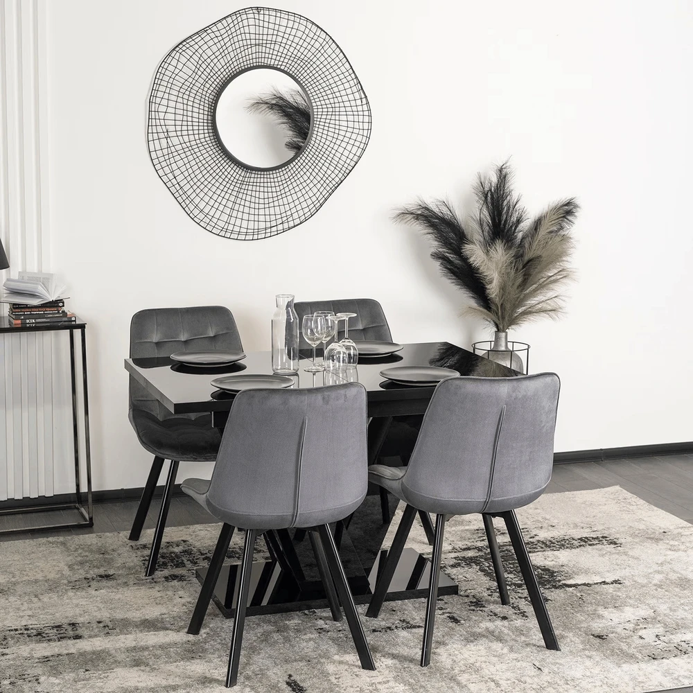 Lauko baldų komplektas Mebel Elite Stalo ir 4 kėdžių komplektas CLARK ir RICK, 120–160 cm, juodas ir pilkas