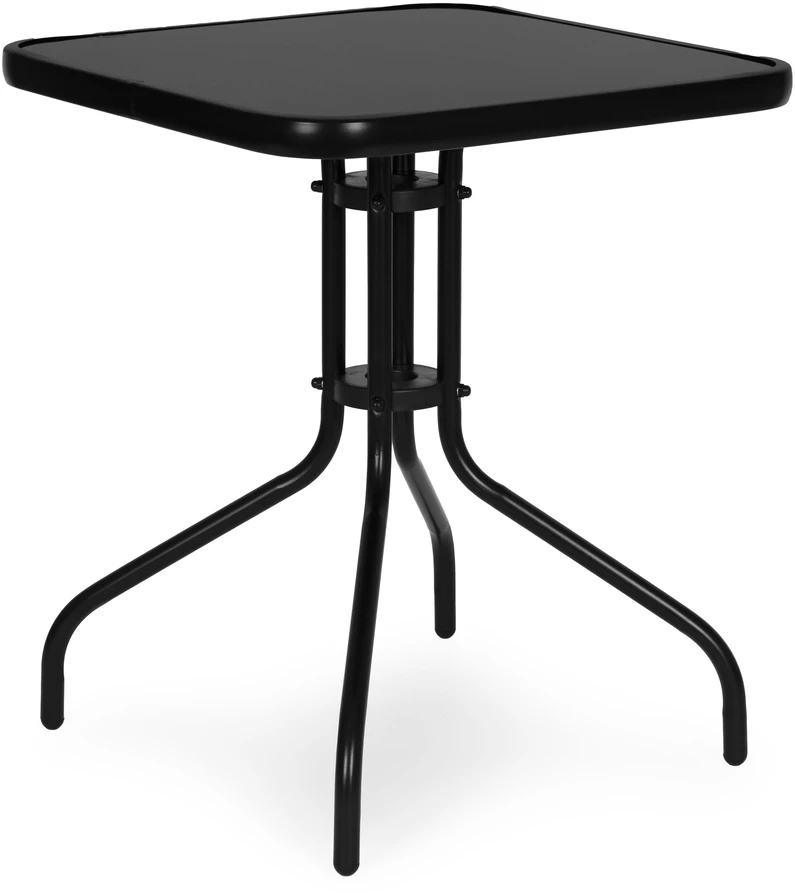 Lauko baldų komplektas Kvadratinis sodo stalas 60 cm grūdinto stiklo stalas sodui, terasai, balkonui, juodas MultiGarden