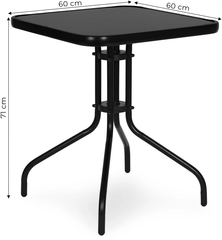 Lauko baldų komplektas Kvadratinis sodo stalas 60 cm grūdinto stiklo stalas sodui, terasai, balkonui, juodas MultiGarden