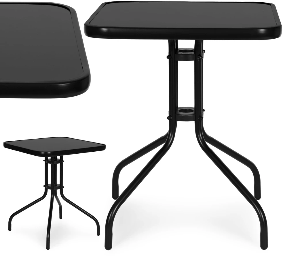 Lauko baldų komplektas Kvadratinis sodo stalas 60 cm grūdinto stiklo stalas sodui, terasai, balkonui, juodas MultiGarden