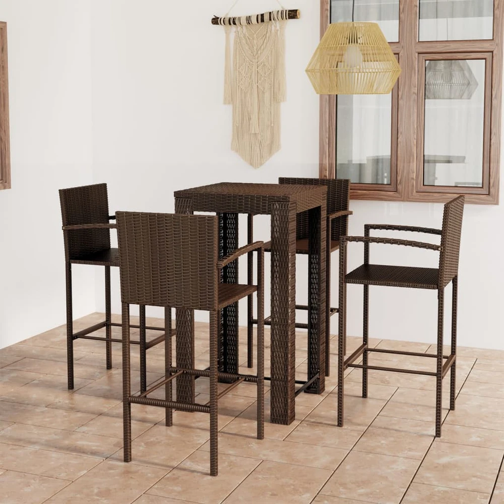 Lauko baldų komplektas Lauko komplektas su porankiais, 5 dalių, rudas, poliratanas