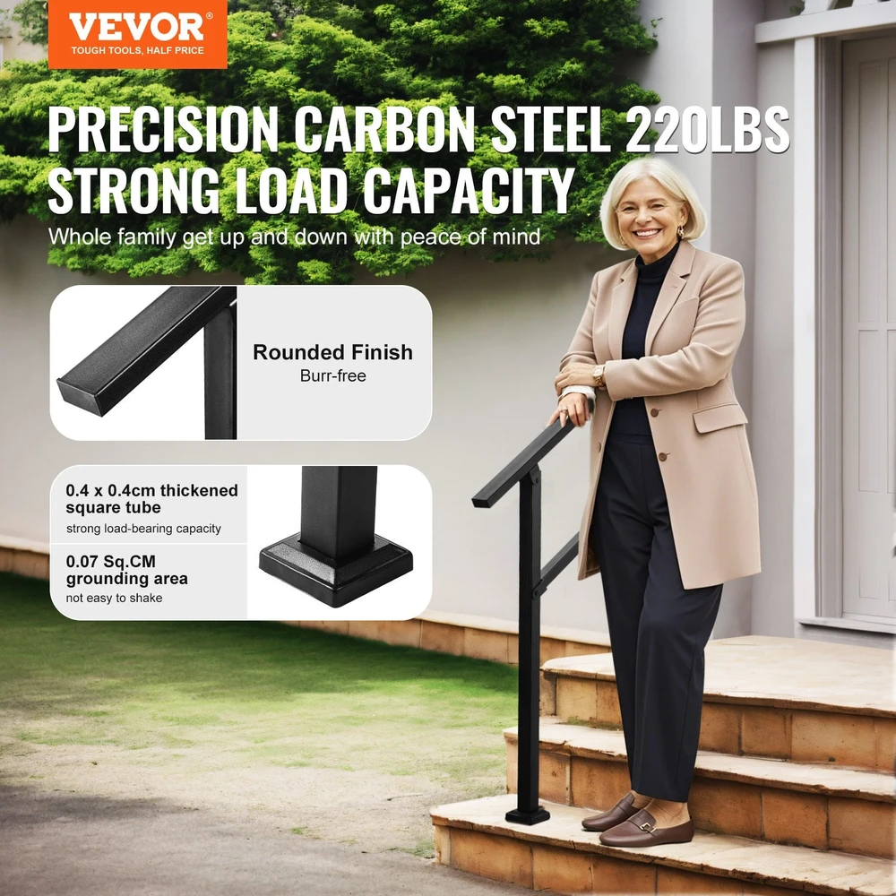 VEVOR Lauko turėklai 2-3 laiptams juoda plieninė sija