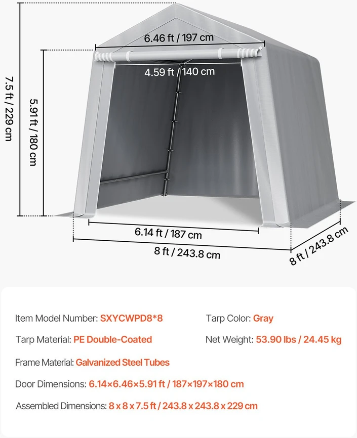 VEVOR Lauko sandėliavimo pastogė 8x8 ft
