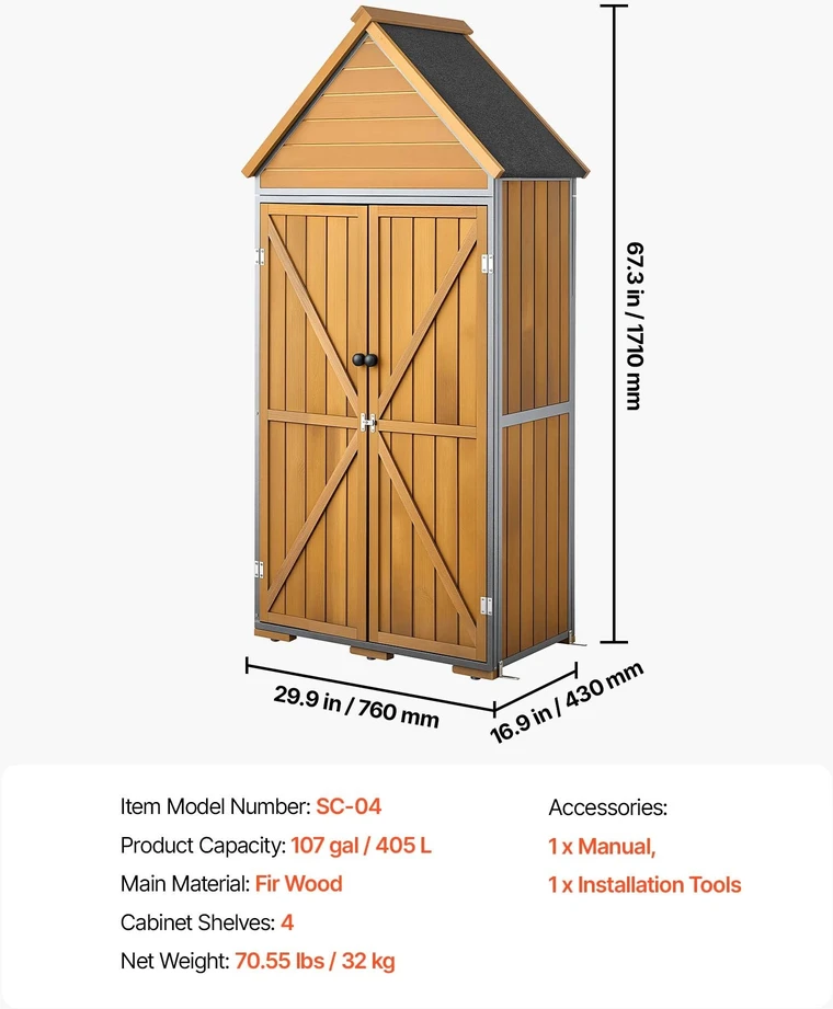 Lauko sandėliukas VEVOR SC-04, 112 x 170 cm