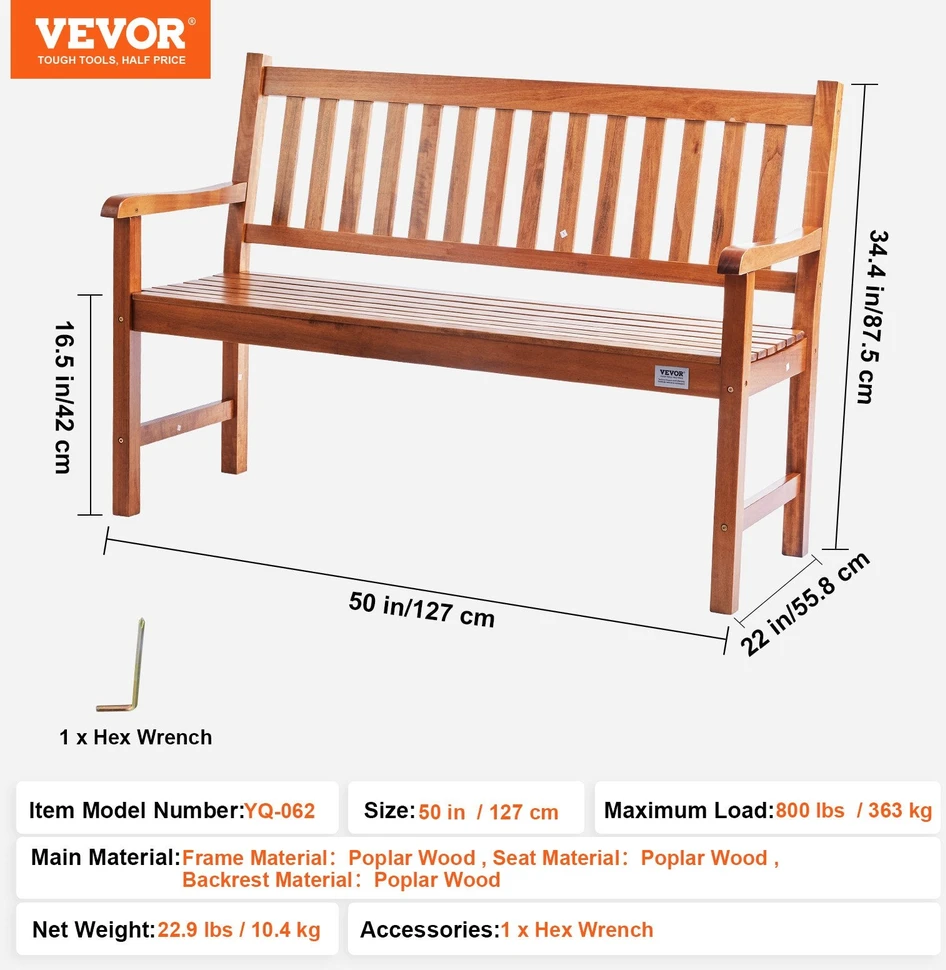 VEVOR lauko medinė suoliukas 127 cm