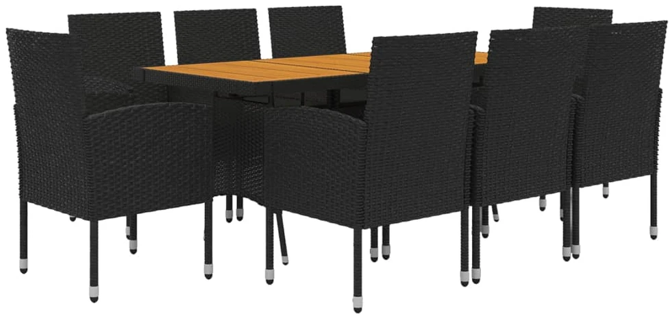 Lauko baldų komplektas Lauko valgomojo komplektas, 9 dalių, juodas, poliratanas